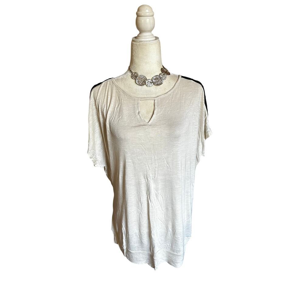 🇺🇸 BUNDLE ONLY - 5/$15  French Laundry Beige/Black Keyhole Tunic, size 14/16